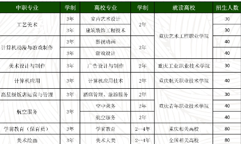 重庆市工艺美术学校升学专业招生计划